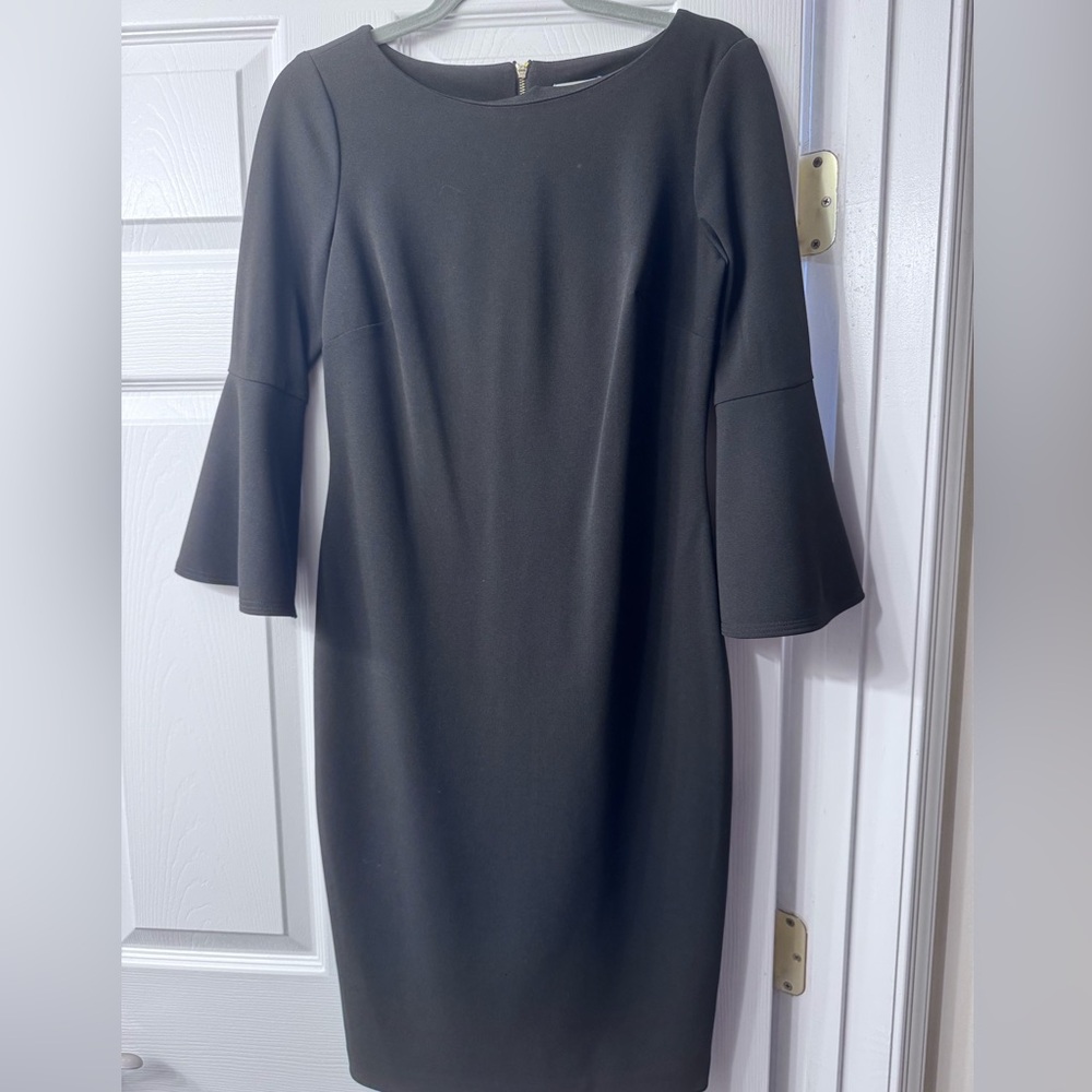 Calvin Klein Black Sheath Dress with Bell Sleeves